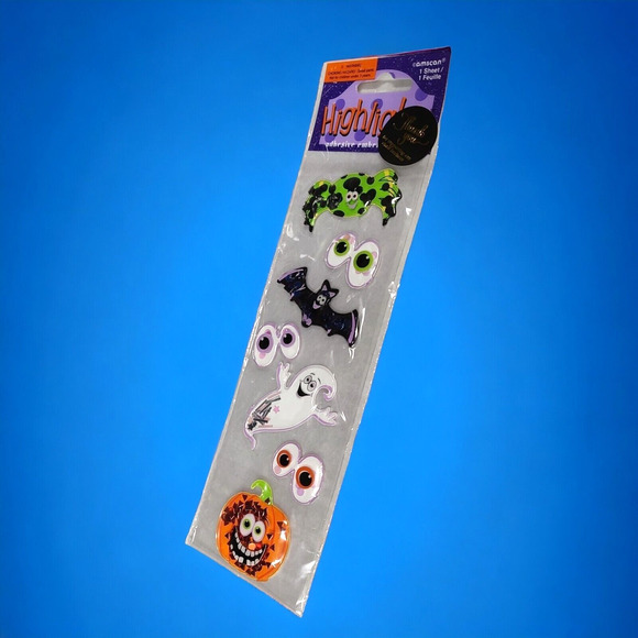 Vintage NEW Puffy Embellished Amscan + Googly Eyes Web Night Halloween Stickers - Picture 4 of 10